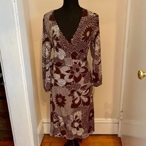 AK Anne Klein Brown Boho Floral Wrap Dress Size S